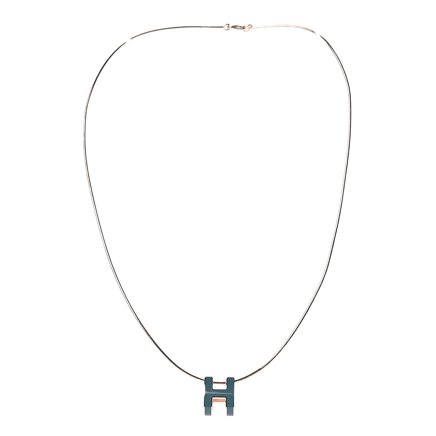 Hermes Lacquered Rose Gold Pop H Pendant Necklace Turquoise 3 of 6