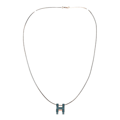 Hermes Lacquered Rose Gold Pop H Pendant Necklace Turquoise 3 of 6