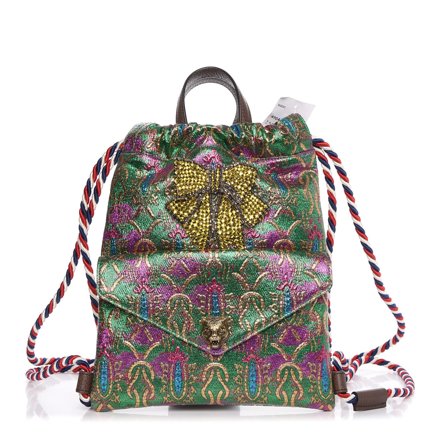 Gucci Brocade Animalier Bow Drawstring Backpack Multicolor 1 of 7