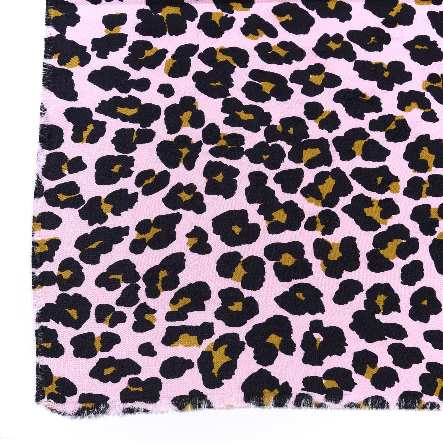 Christian Dior Silk Wool Leopard Print Fringe Shawl Pink Multicolor 2 of 3
