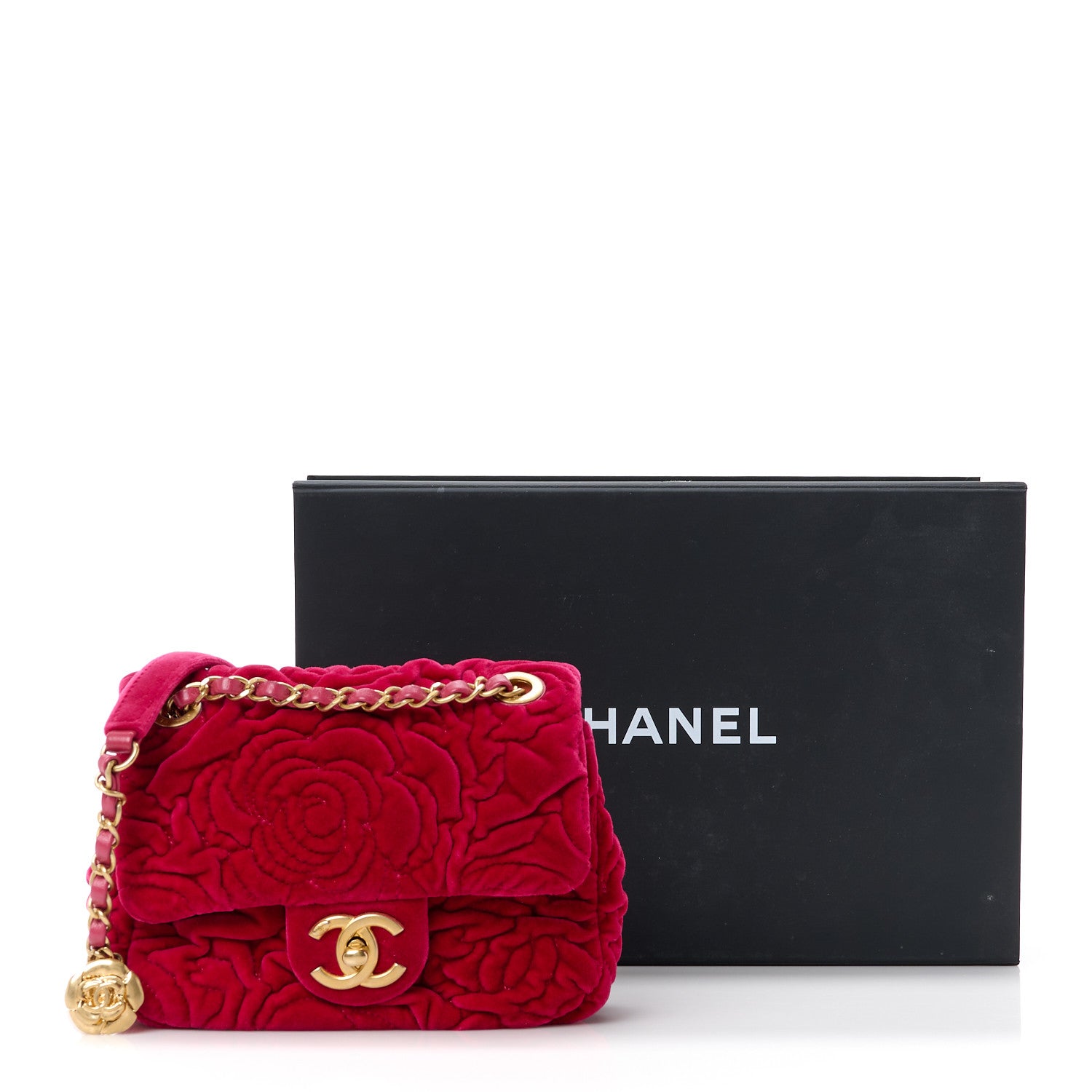 Chanel Velvet Camellia Embossed Mini Square Flap Fushia 12 of 12