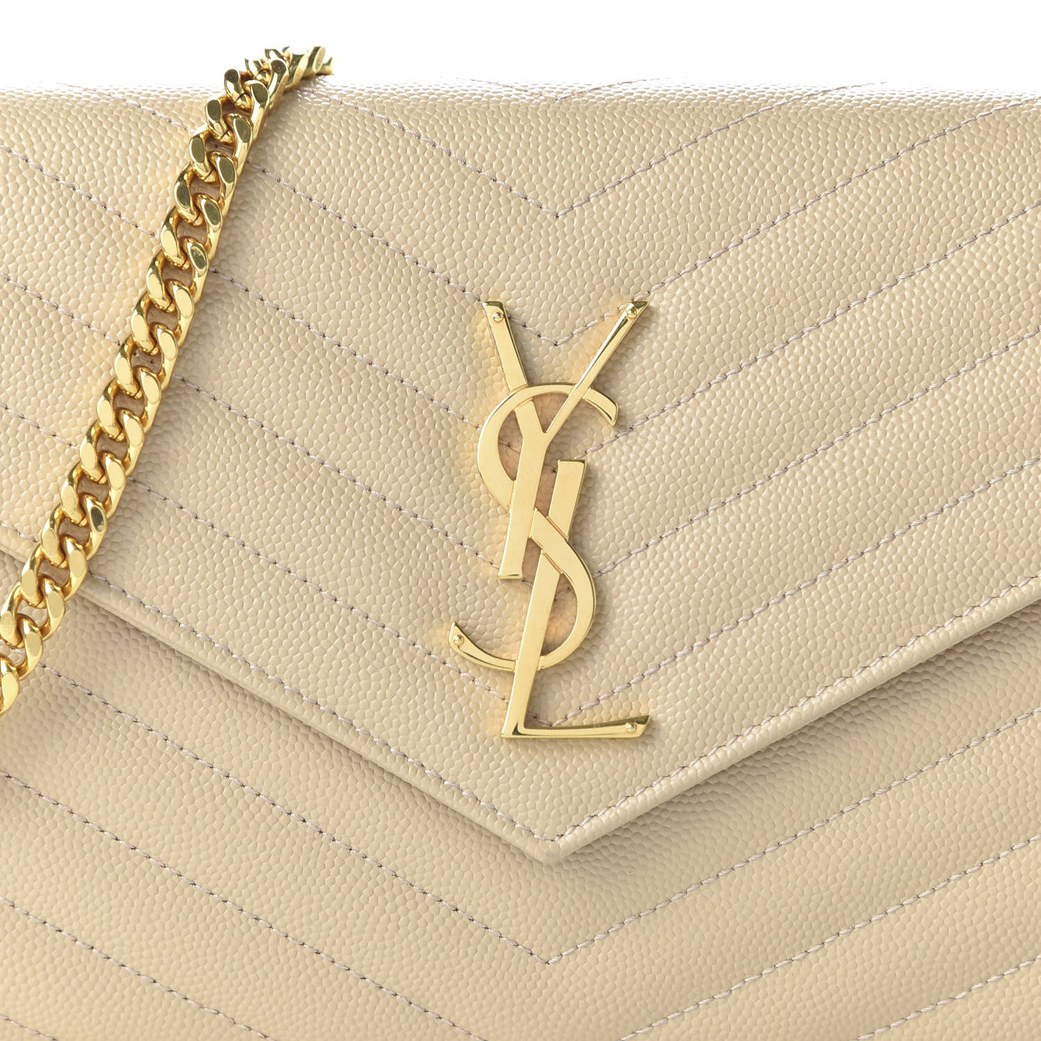 Saint Laurent Grain De Poudre Matelasse Chevron Monogram Chain Wallet Nude Powder 9 of 10