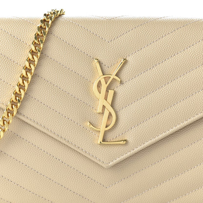 Saint Laurent Grain De Poudre Matelasse Chevron Monogram Chain Wallet Nude Powder 9 of 10
