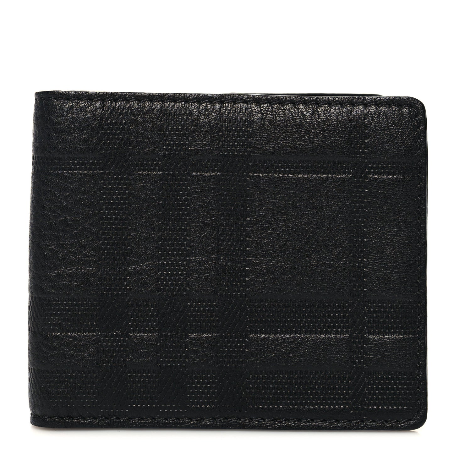Signature Grain Calfskin Check Bi-Fold Wallet Black