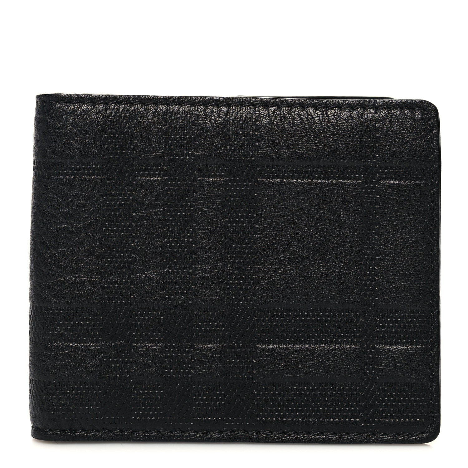 Burberry Signature Grain Calfskin Check Bi-Fold Wallet Black 1 of 8
