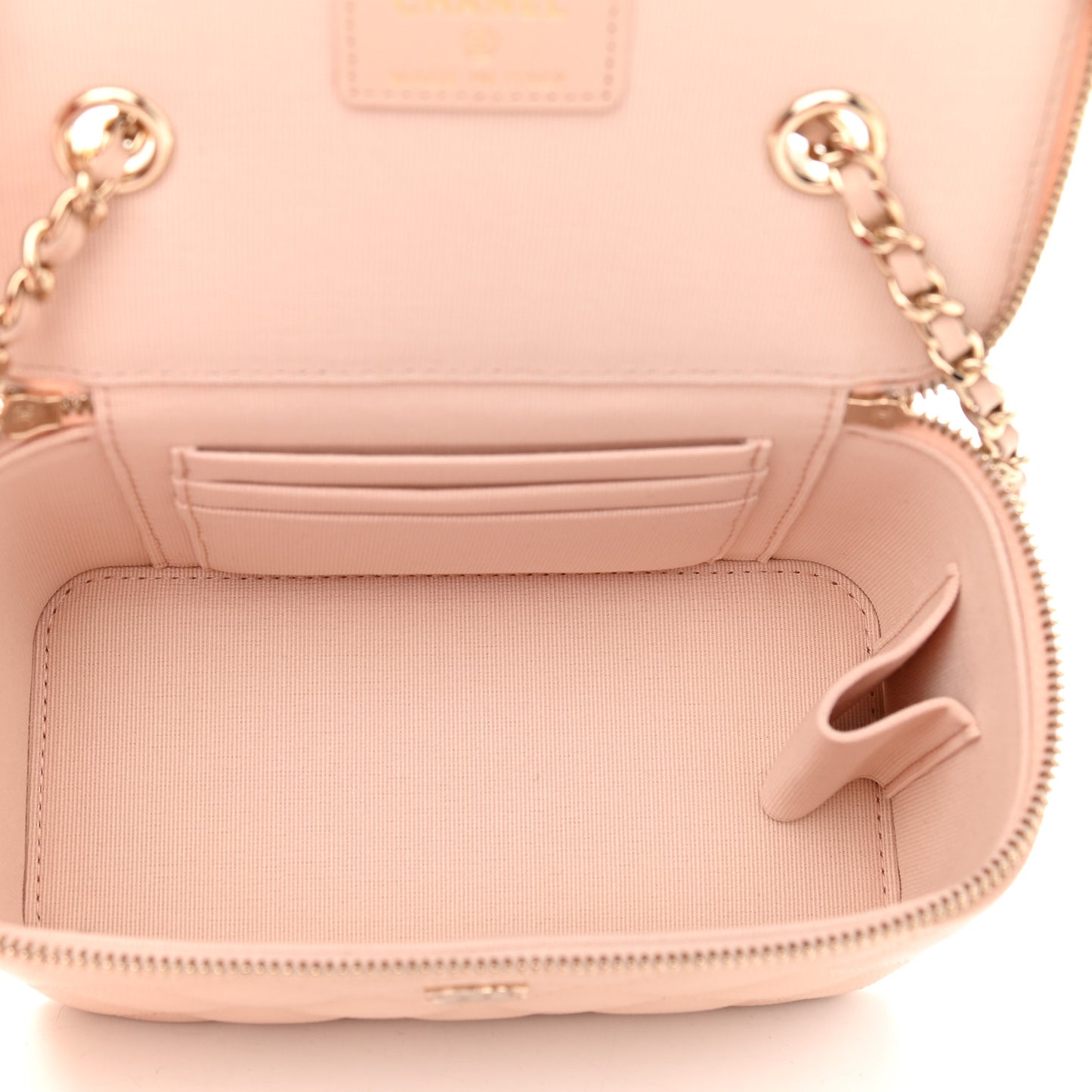 Caviar Quilted Small Vanity Case With Chain Light Beige