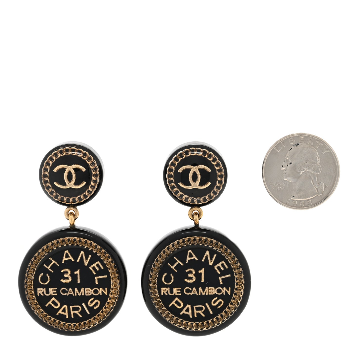 Enamel CC Rue Cambon Drop Earrings Black