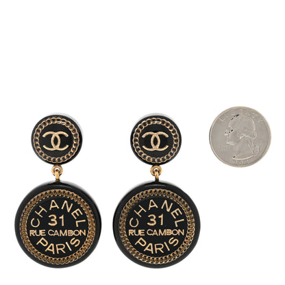 Chanel Enamel CC Rue Cambon Drop Earrings Black 2 of 4