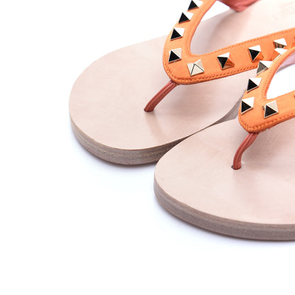 Valentino Garavani Satin Calfskin Rockstud Thong Sandals 36 Orange 6 of 11