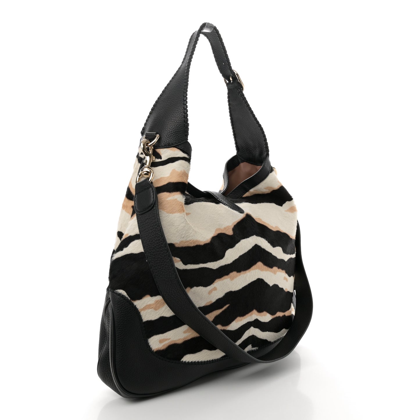 Pony Hair Zebra Print Large Jackie O Bouvier Hobo Black