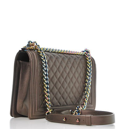 Chanel Iridescent Goatskin Quilted New Medium Boy Flap Dark Gold 3 of 7