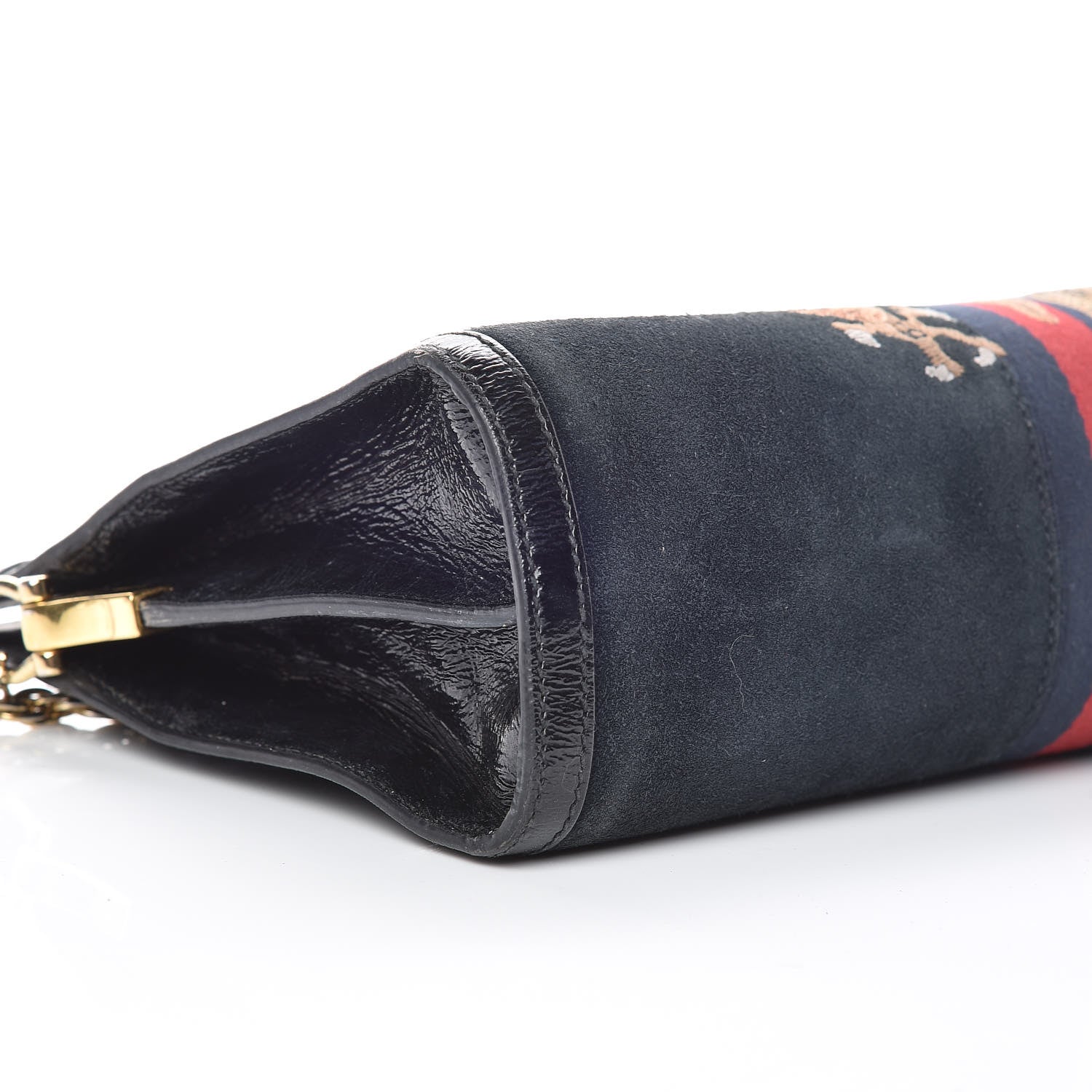 Gucci Suede Patent Web Dragon Embroidered Medium Ophidia Chain Shoulder Bag Blue Multicolor Black 5 of 11