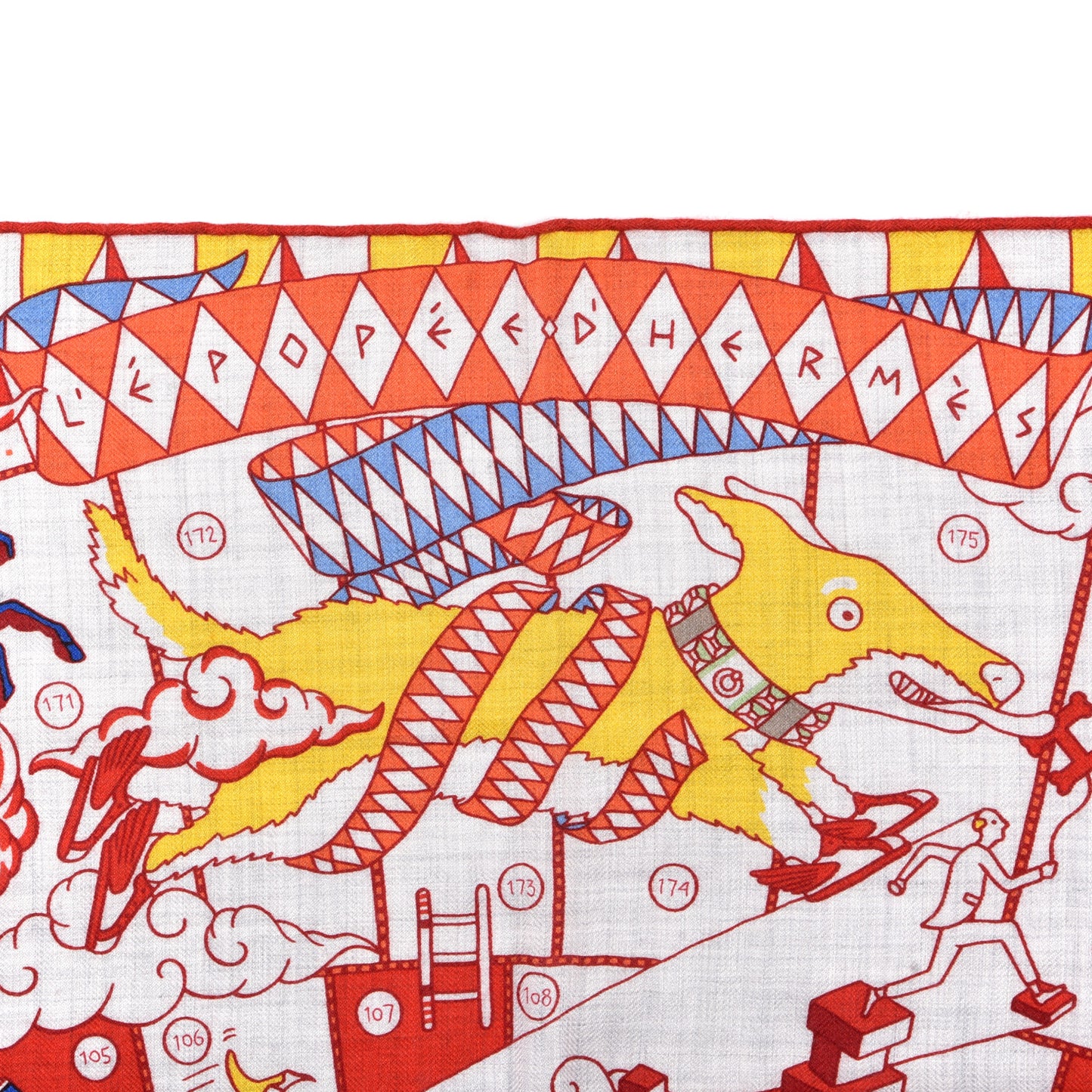 Cashmere Silk L'Epopee D'Hermes Shawl 140 Gris Chine Rouge Multicolor