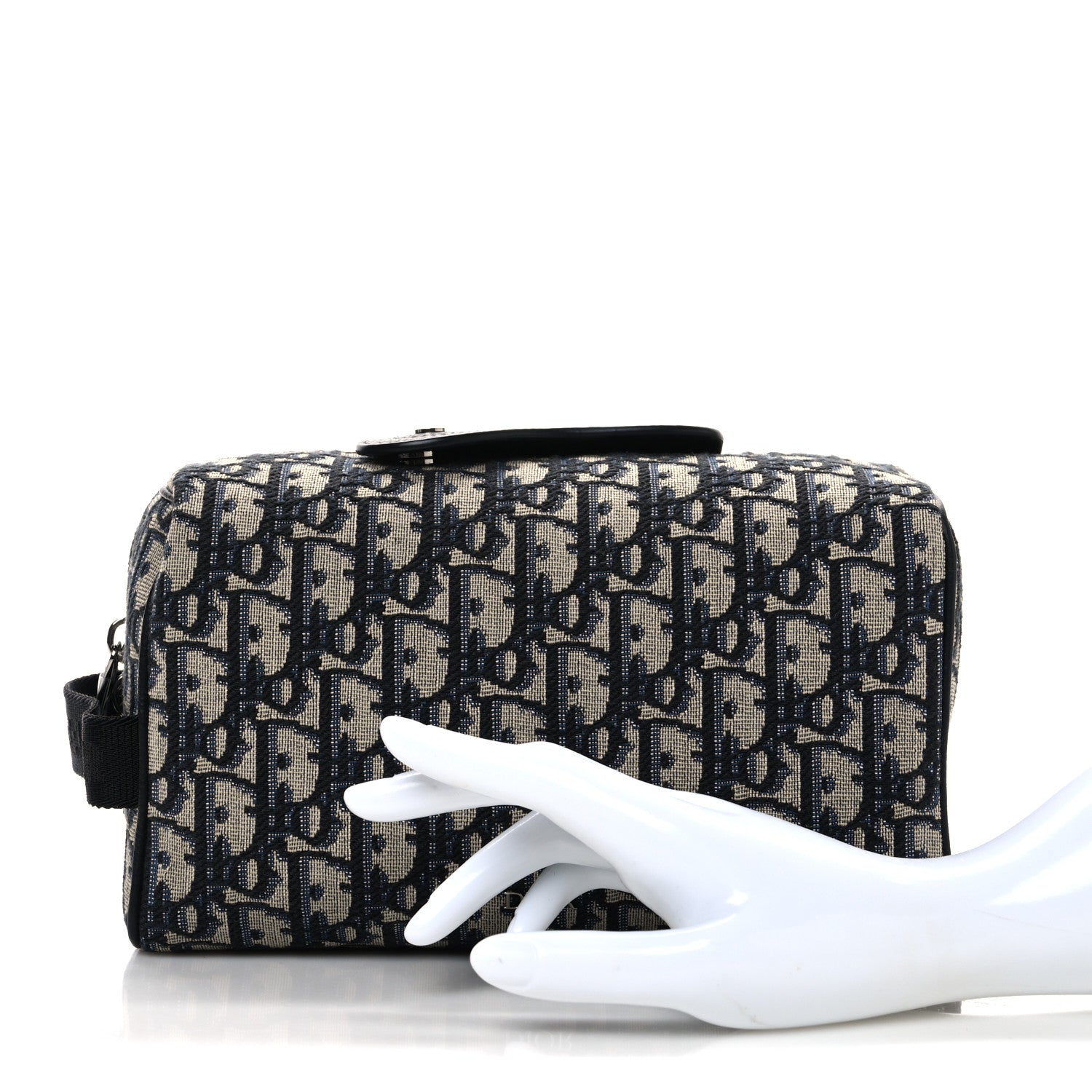 Christian Dior Oblique Jacquard Grained Calfskin Lingot Toiletry Case Blue Black 2 of 10