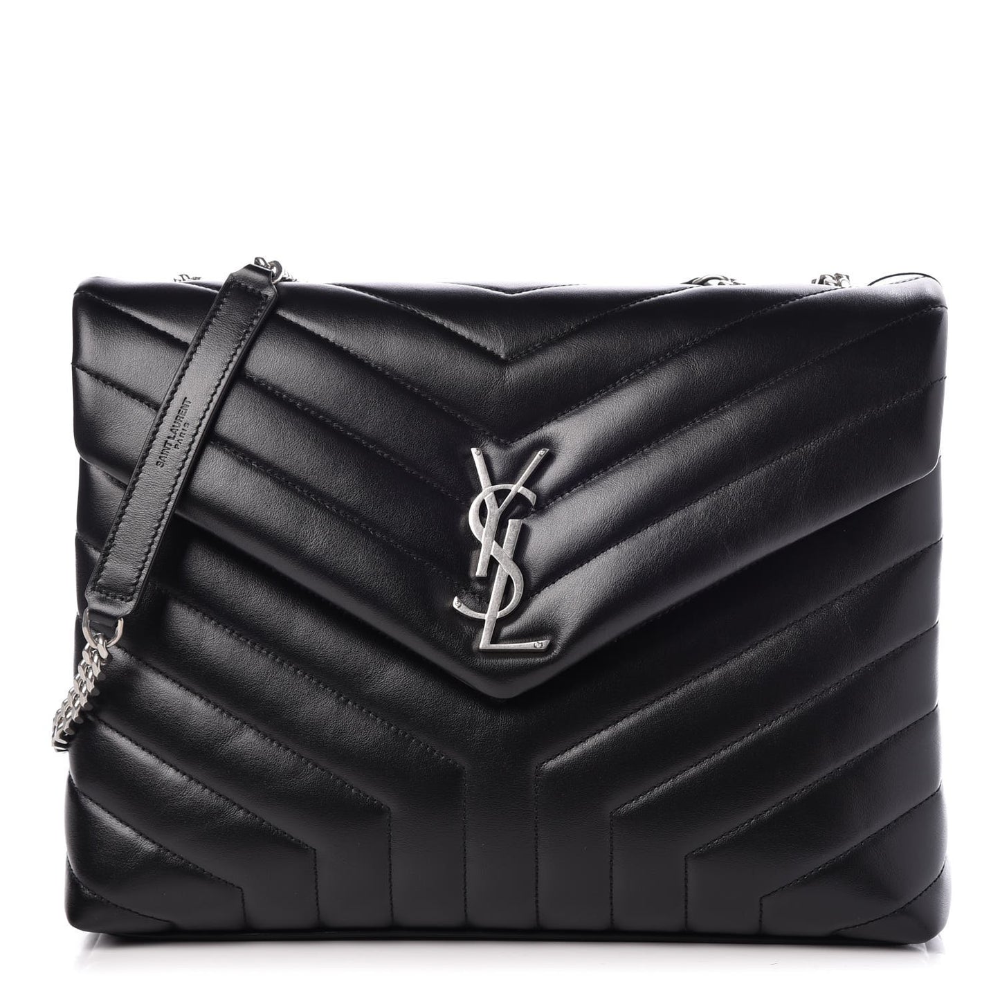Calfskin Y Quilted Monogram Medium Loulou Chain Satchel Black