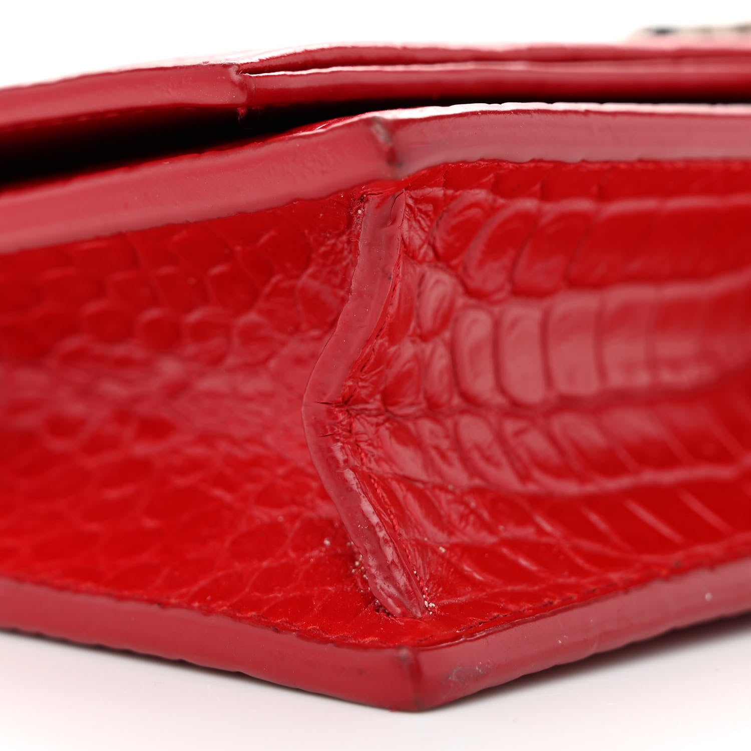 Saint Laurent Calfskin Crocodile Embossed Kate Monogram Tassel Chain Wallet Red 8 of 16