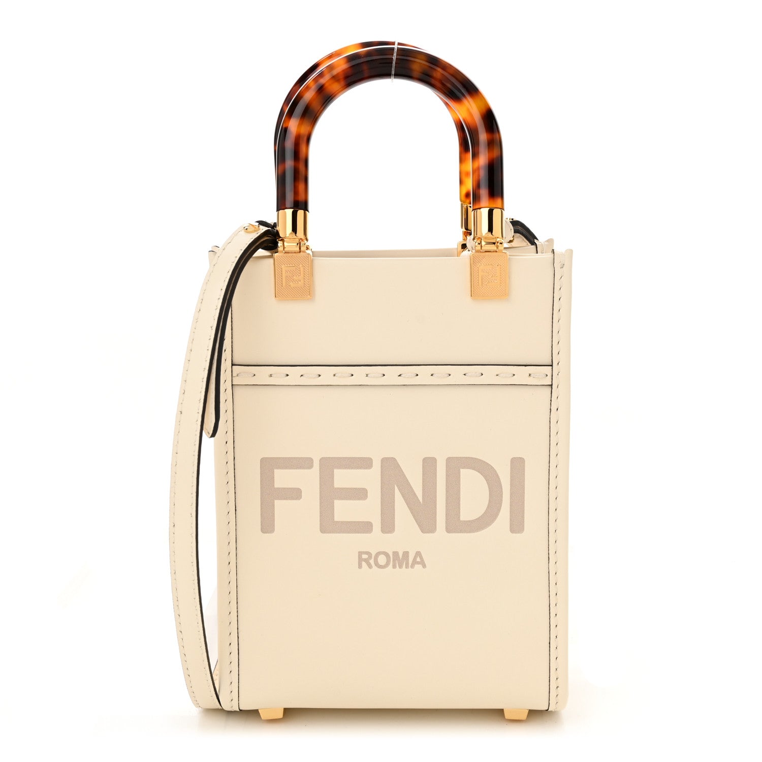 Fendi Vitello King Plexiglass Logo Embossed Mini Fendi Sunshine Shopper Tote White Ice 1 of 9
