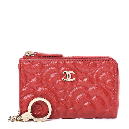 Chanel Caviar Camellia Embossed Key Holder Case Red 1 of 7