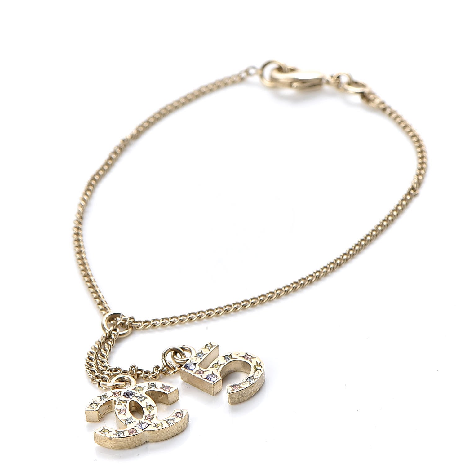 Chanel Crystal Chain CC No 5 Charm Bracelet Gold Multicolor 1 of 5