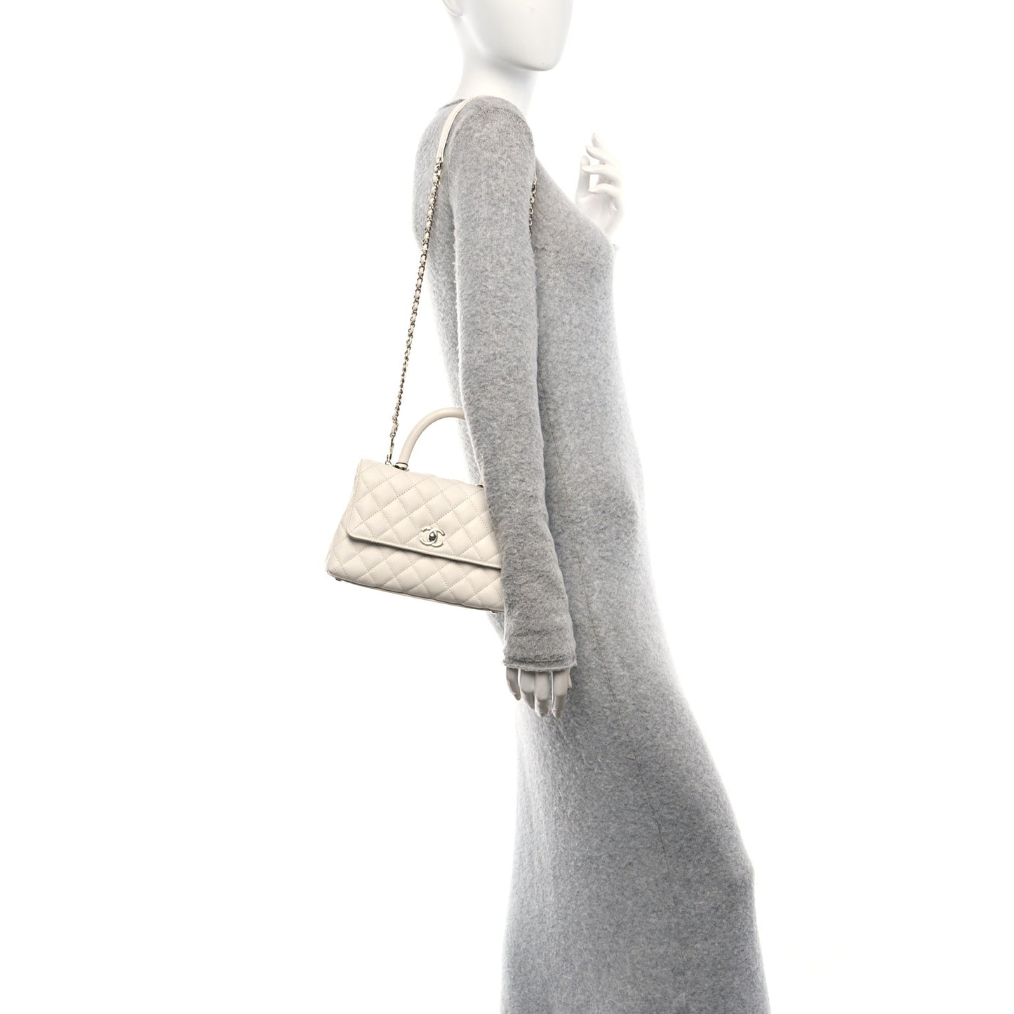 Caviar Quilted Mini Coco Handle Flap White