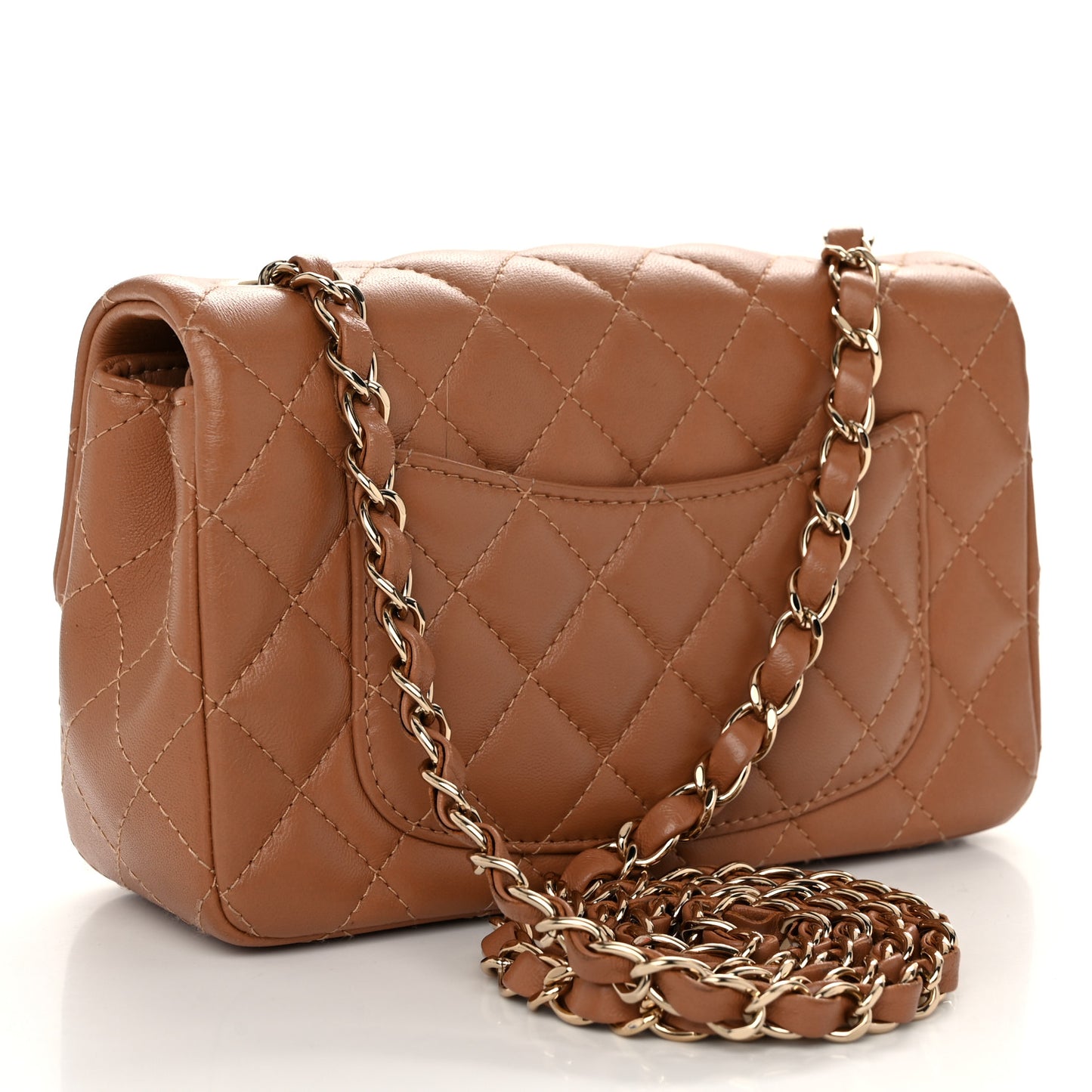 Lambskin Quilted Mini Rectangular Flap Brown