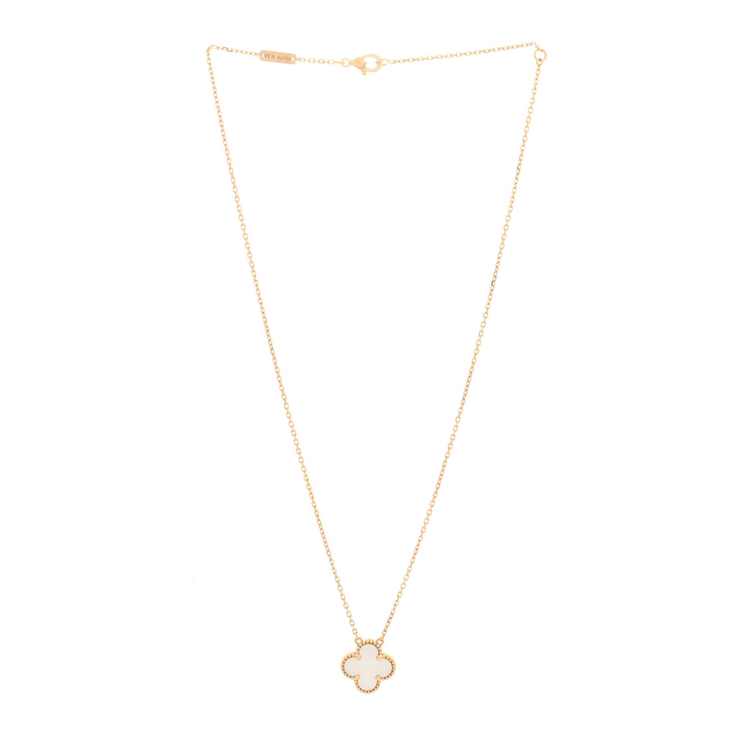 18K Yellow Gold Mother of Pearl Vintage Alhambra Pendant Necklace