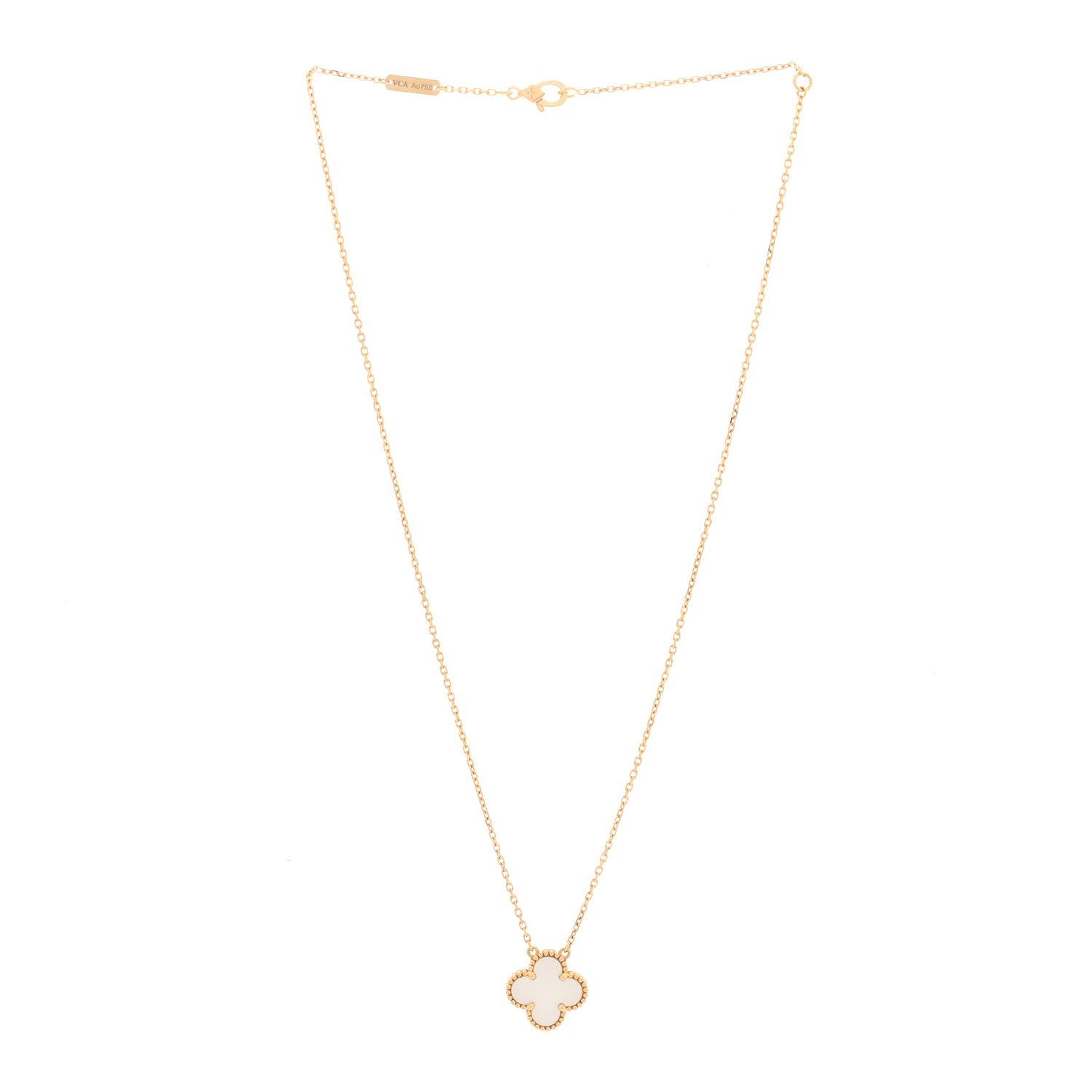 Van Cleef & Arpels 18K Yellow Gold Mother of Pearl Vintage Alhambra Pendant Necklace 3 of 5