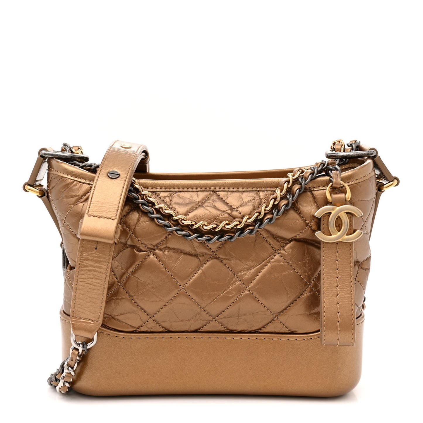 Metallic Aged Calfskin Quilted Small Gabrielle Hobo Bronze