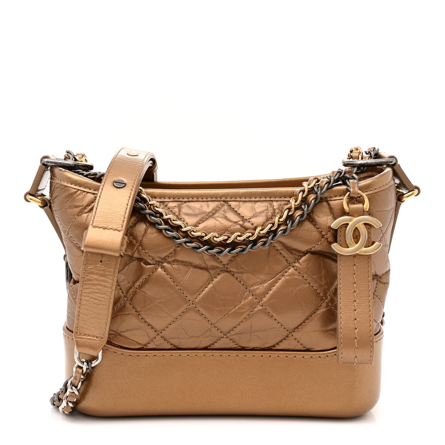 Chanel Metallic Aged Calfskin Quilted Small Gabrielle Hobo Bronze 1 of 12