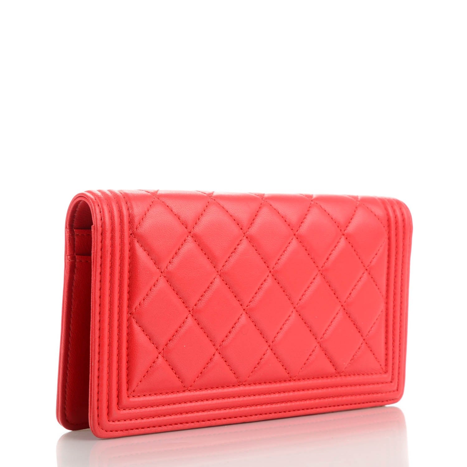 Chanel Lambskin Quilted Boy Yen Wallet Red 3 of 7