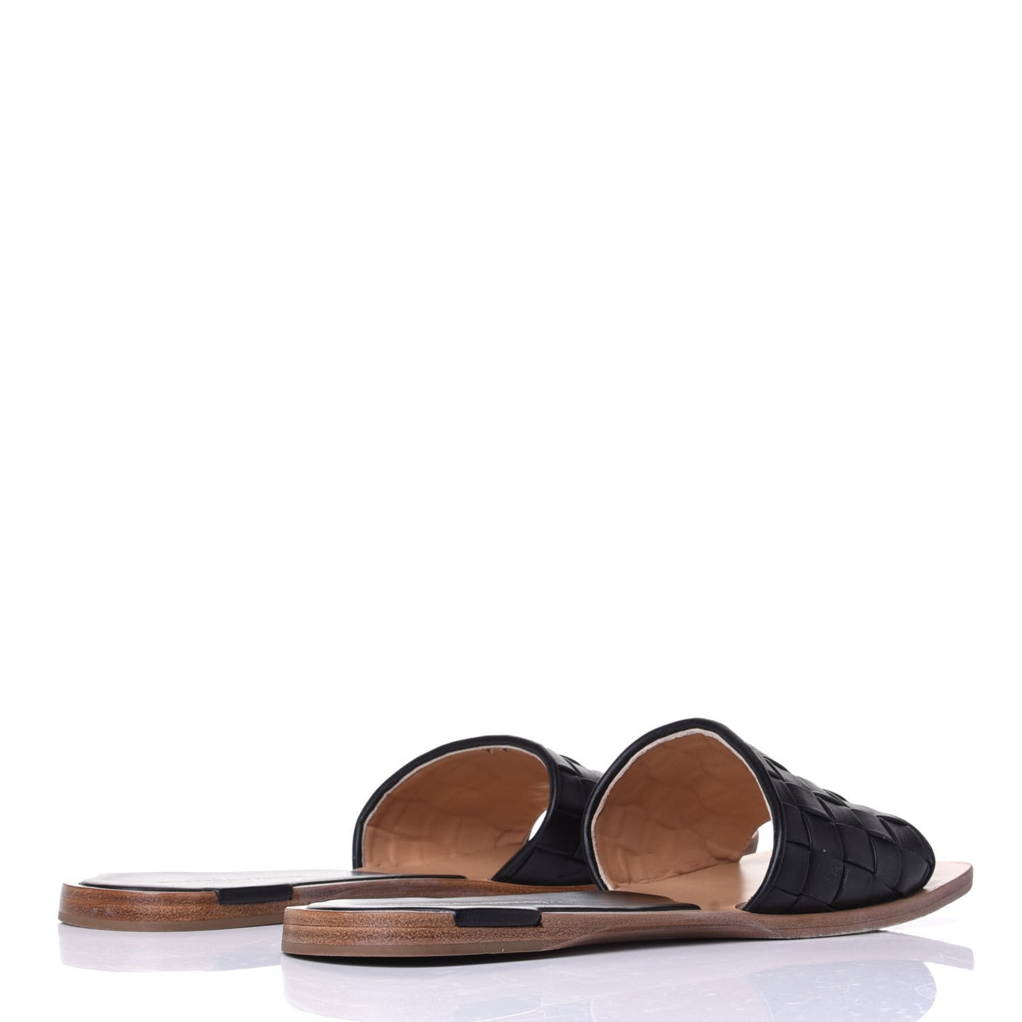 Nappa Intrecciato Squared Toe Flat Sandals 40 Black