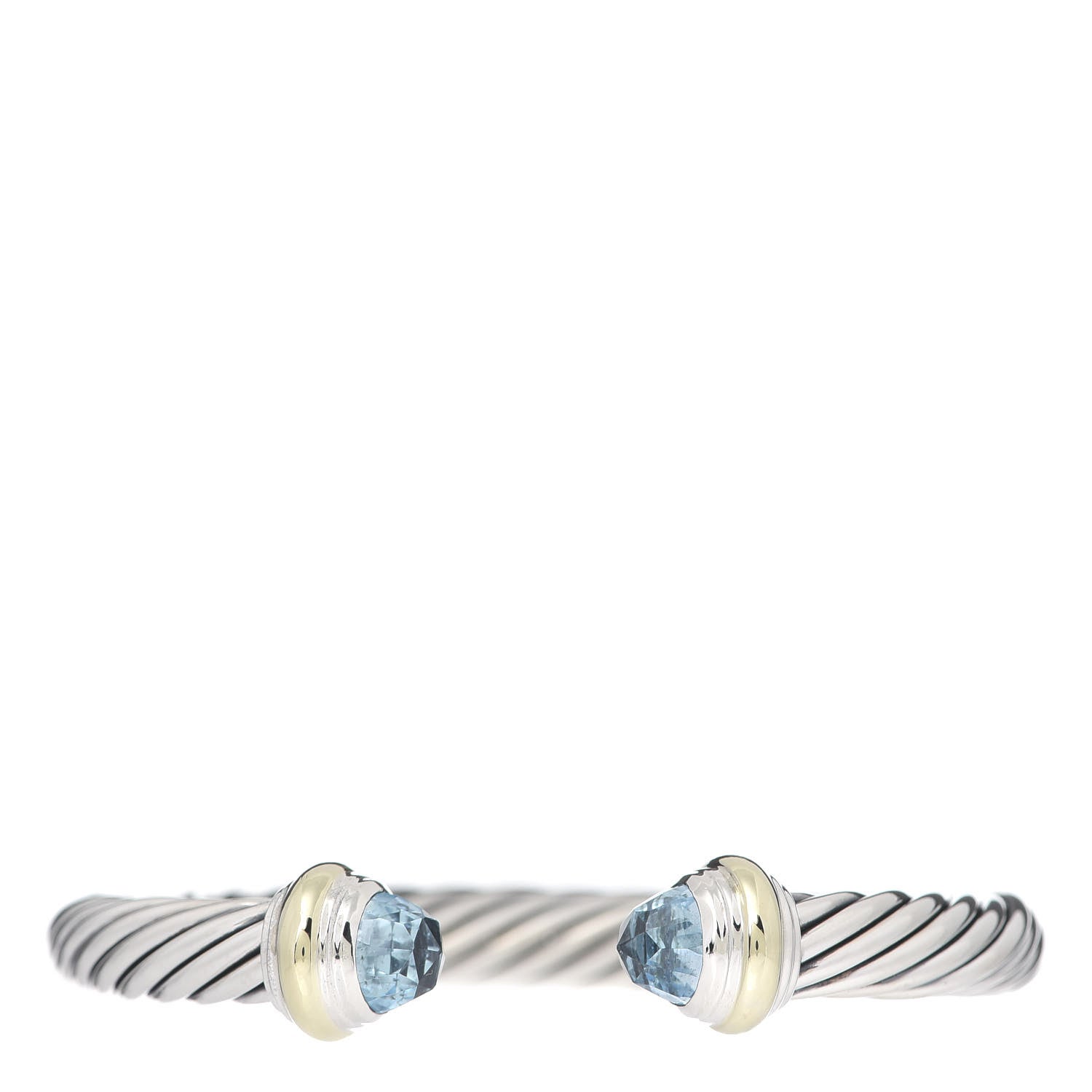 David Yurman Sterling Silver 14K Yellow Gold Blue Topaz 7mm Cable Classics Bracelet 1 of 5