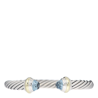 David Yurman Sterling Silver 14K Yellow Gold Blue Topaz 7mm Cable Classics Bracelet 1 of 5