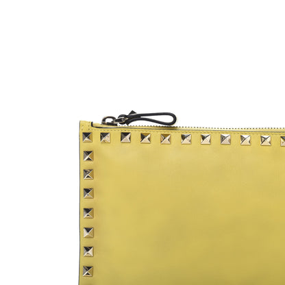 Valentino Garavani Vitello Large Rockstud Zip Pouch Yellow 9 of 10