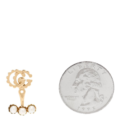 Gucci 18K Yellow Gold Pearl Single GG Running Earring 2 of 5