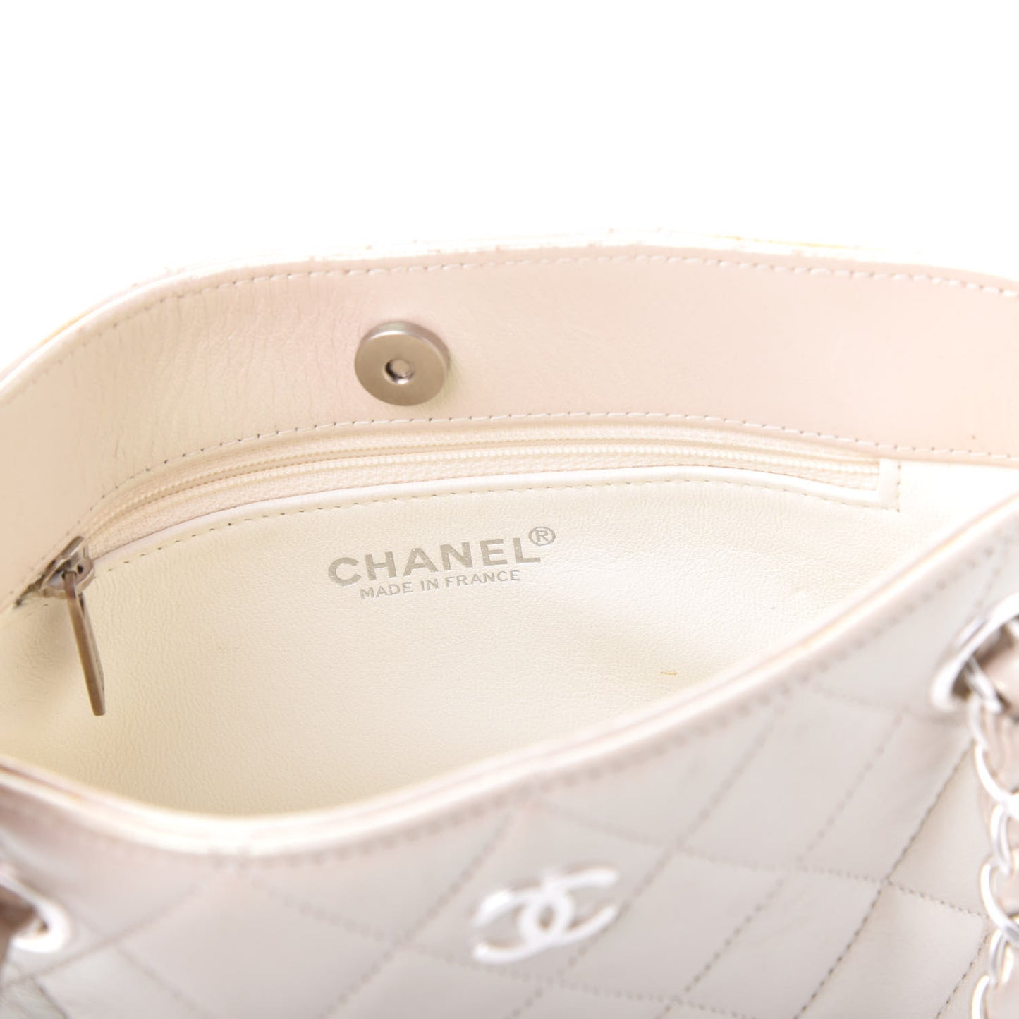 Iridescent Lambskin Quilted Pochette White