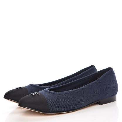 Chanel Fabric Grosgrain Cap Toe Ballerina Flats 40 Navy Black 3 of 8