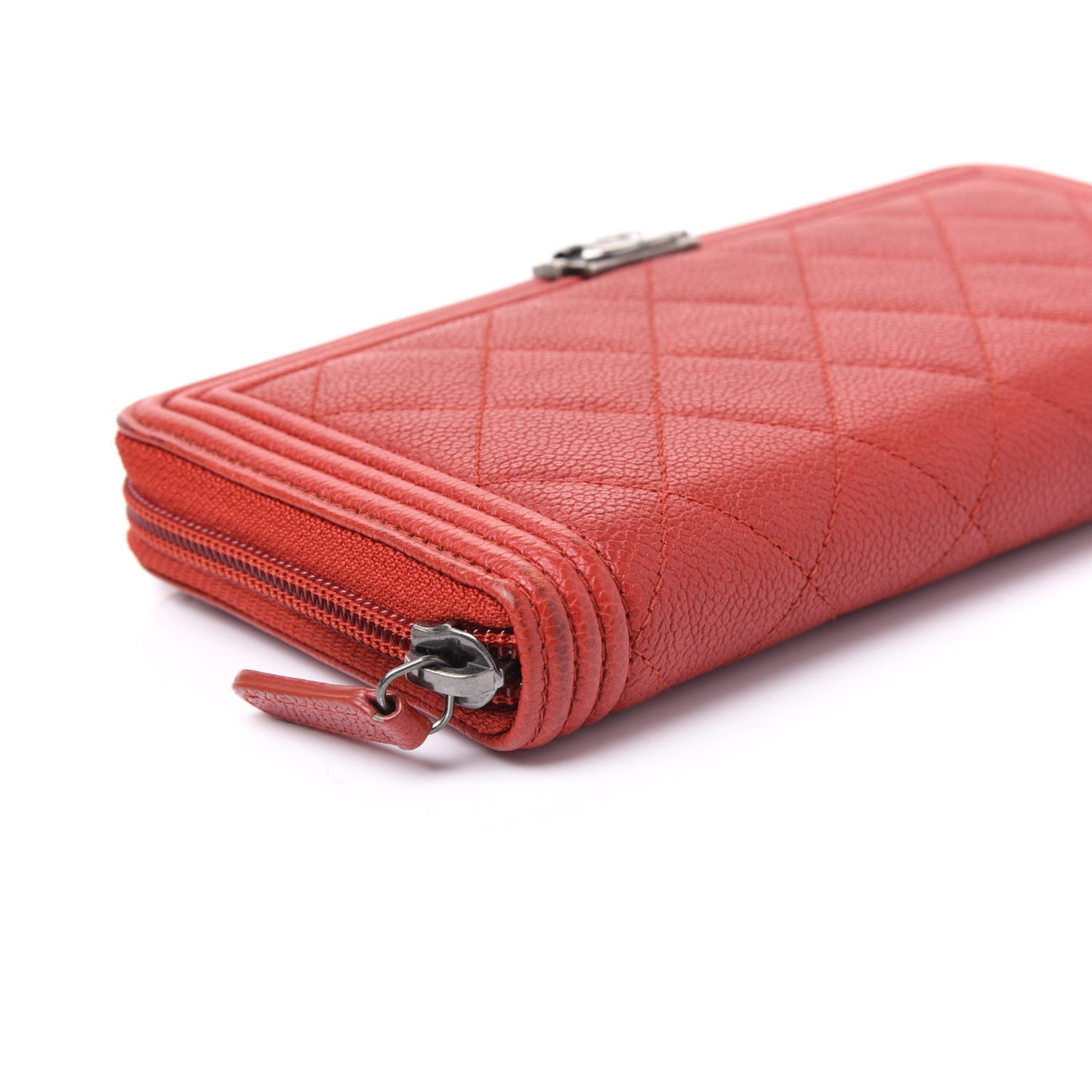 Caviar Quilted Large Boy Zip Around Wallet Red