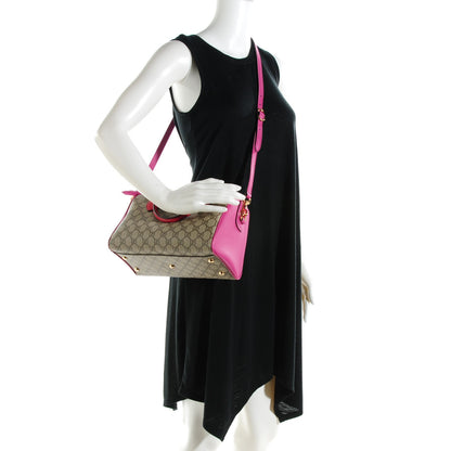 Gucci GG Supreme Monogram Moon Calfskin Small Boston Beige Ebony Hibiscus Red New Rosette 2 of 7
