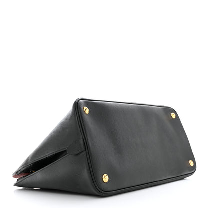 Prada Saffiano Cuir Bi-Color Double Handle Tote Black Fuoco 4 of 11