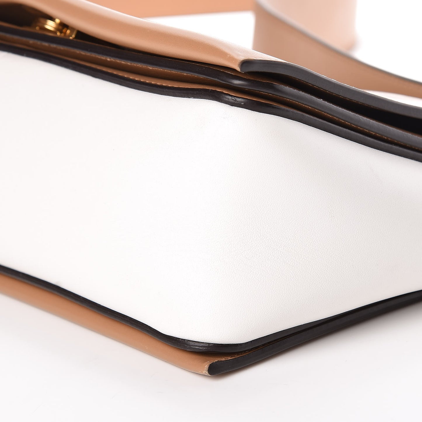 Shiny Smooth Calfskin Medium Frame Shoulder Bag Tan Optic White