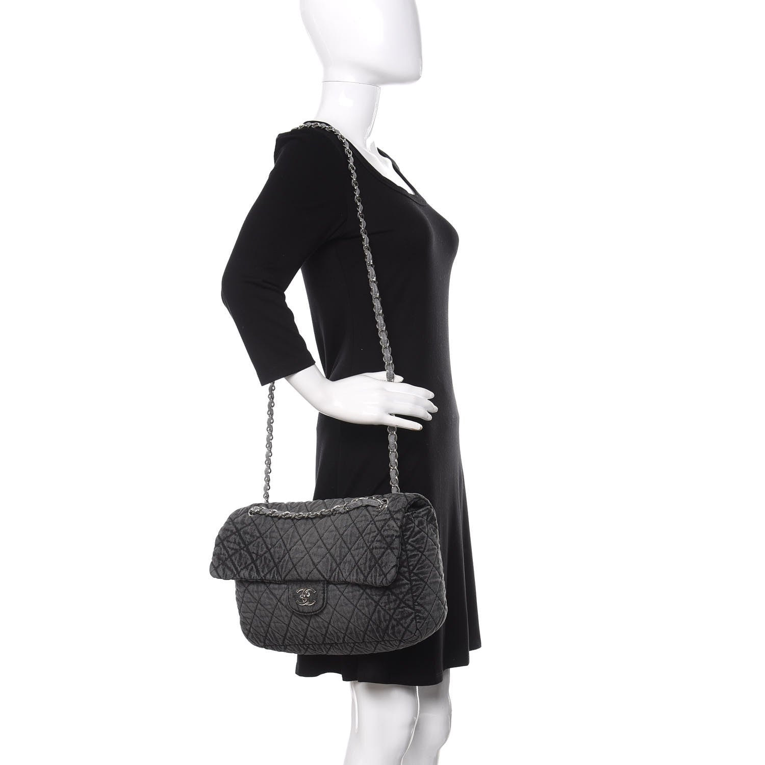 Chanel Denim Quilted Denimpression Flap Grey Black 3 of 12
