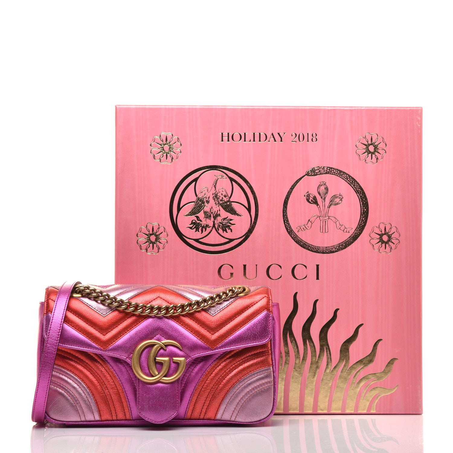 Gucci Metallic Calfskin Matelasse Small GG Marmont Shoulder Bag Fuchsia 10 of 11