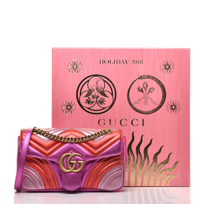 Gucci Metallic Calfskin Matelasse Small GG Marmont Shoulder Bag Fuchsia 10 of 11