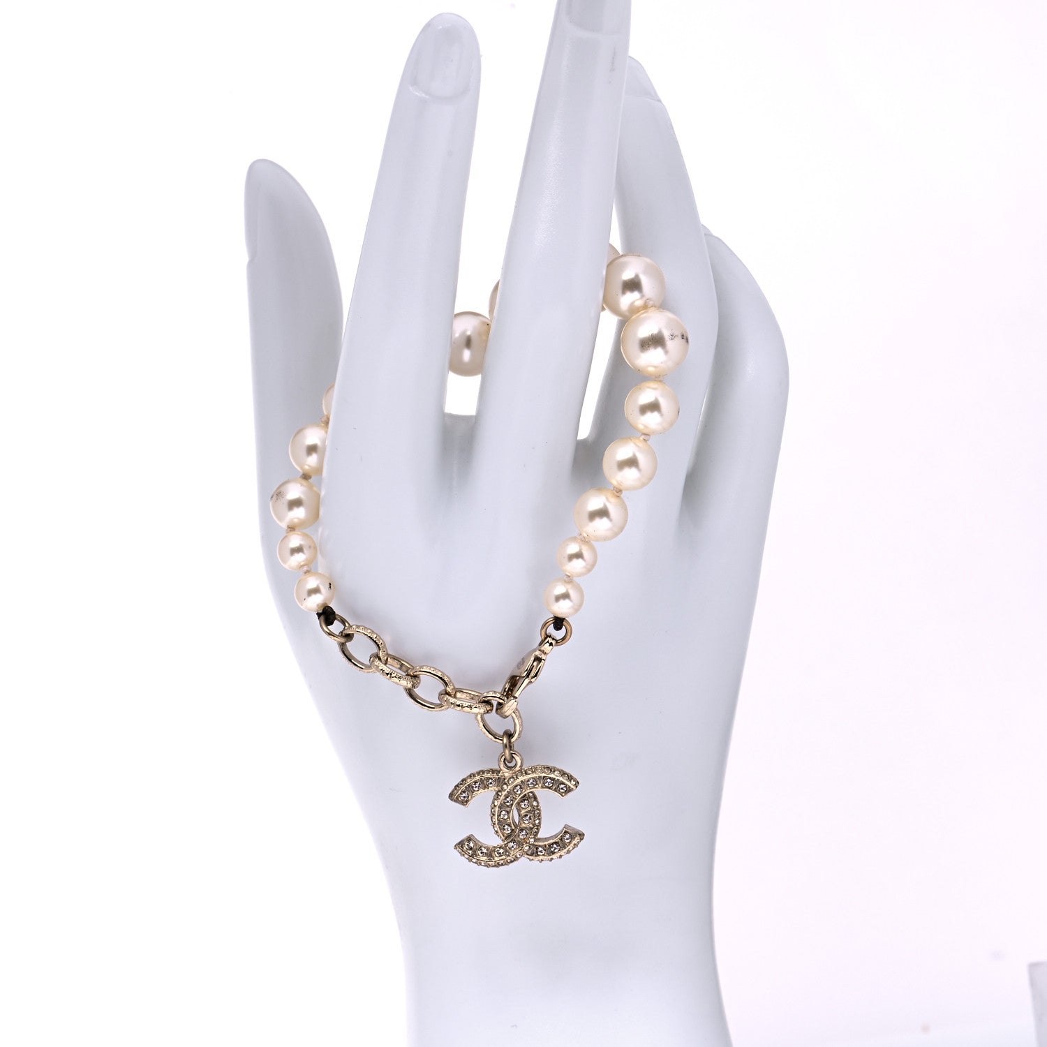 Chanel Graduated Pearl Crystal CC Bracelet Gold 2 of 6