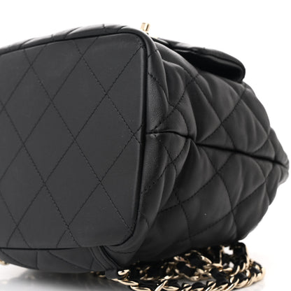 Chanel Lambskin Quilted Double Pocket Drawstring Backpack Black 10 of 10