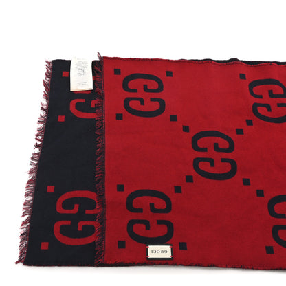 Gucci Wool Silk Monogram Jumbo GG Freedom Scarf Midnight Blue Red 2 of 3