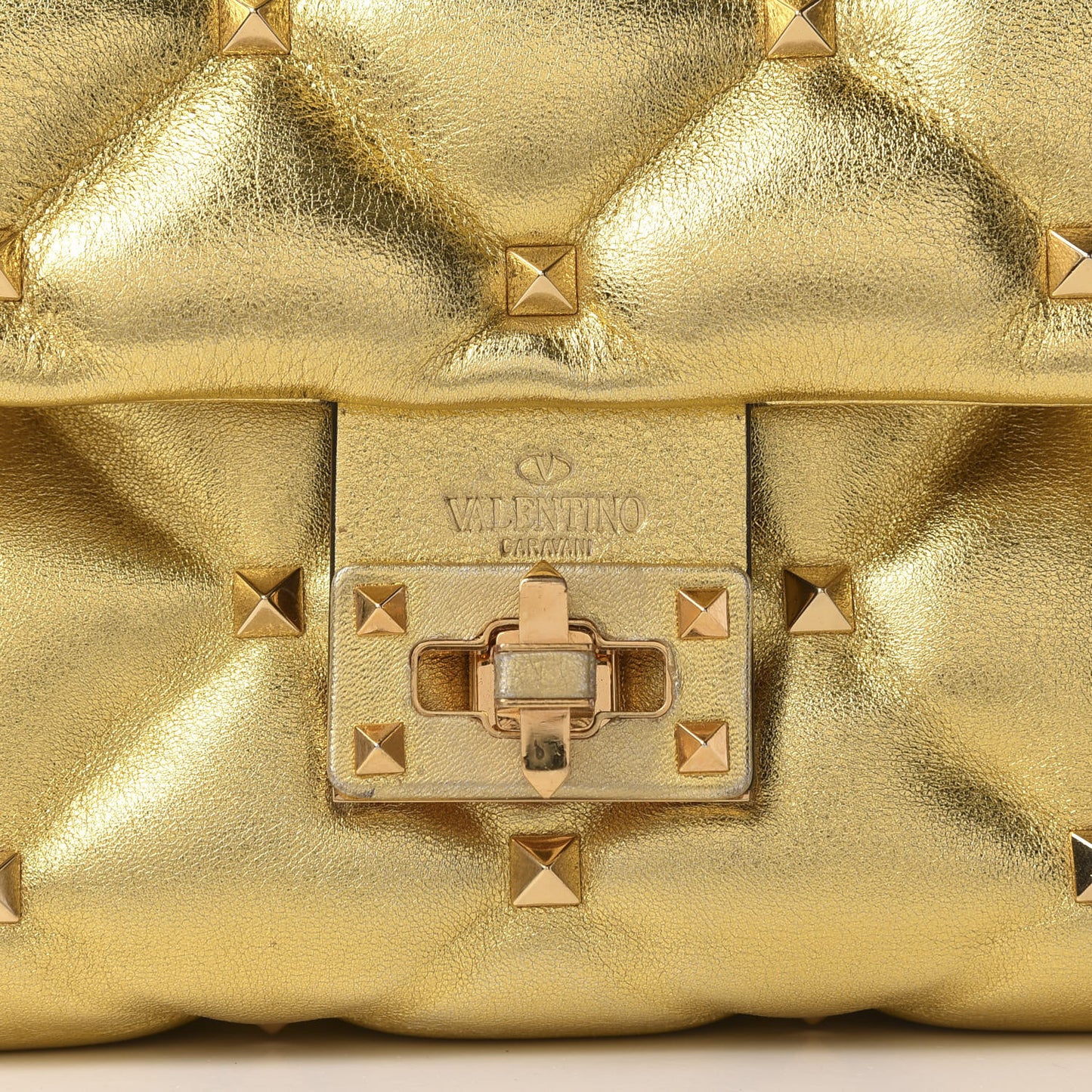Metallic Nappa Candystud Top Handle Bag Gold