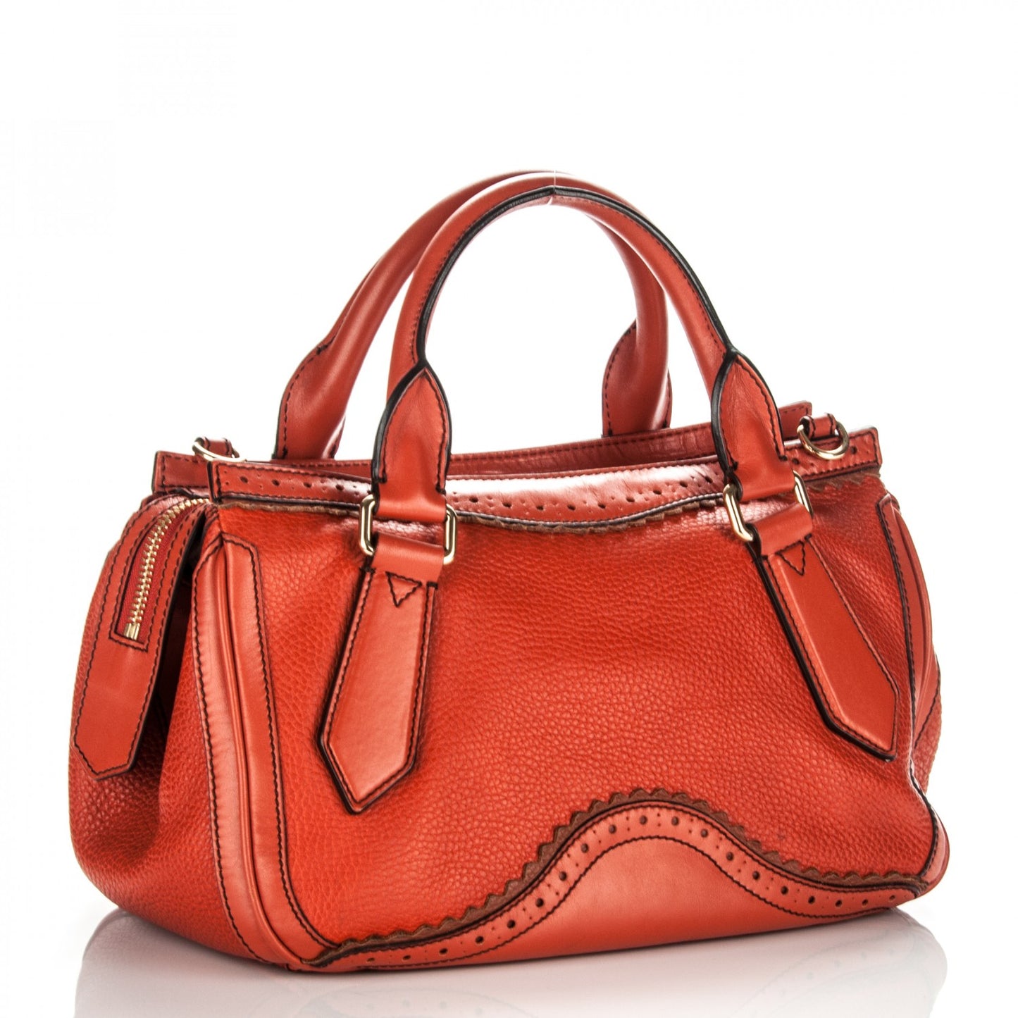Grainy Leather Medium Dennet Brogue Tote Orange