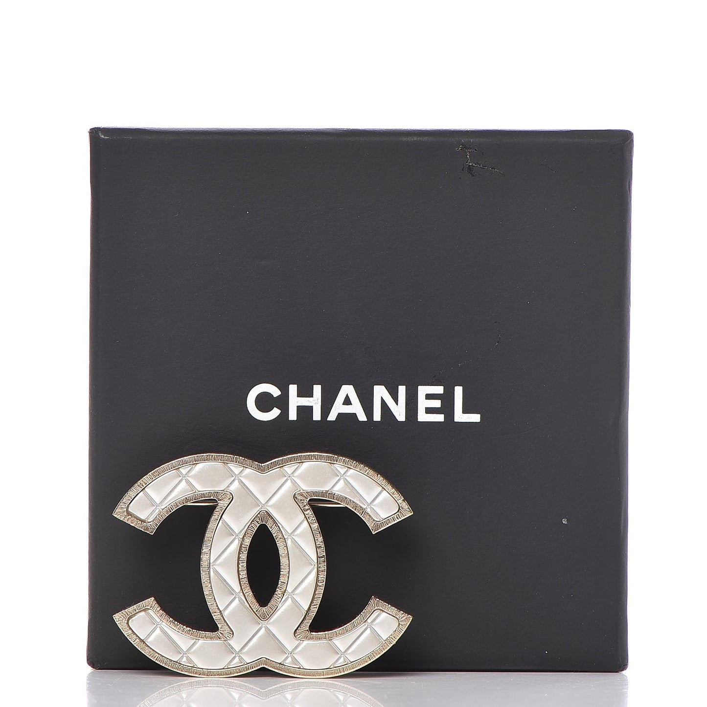 Metal Quilted CC Brooch Silver Gold